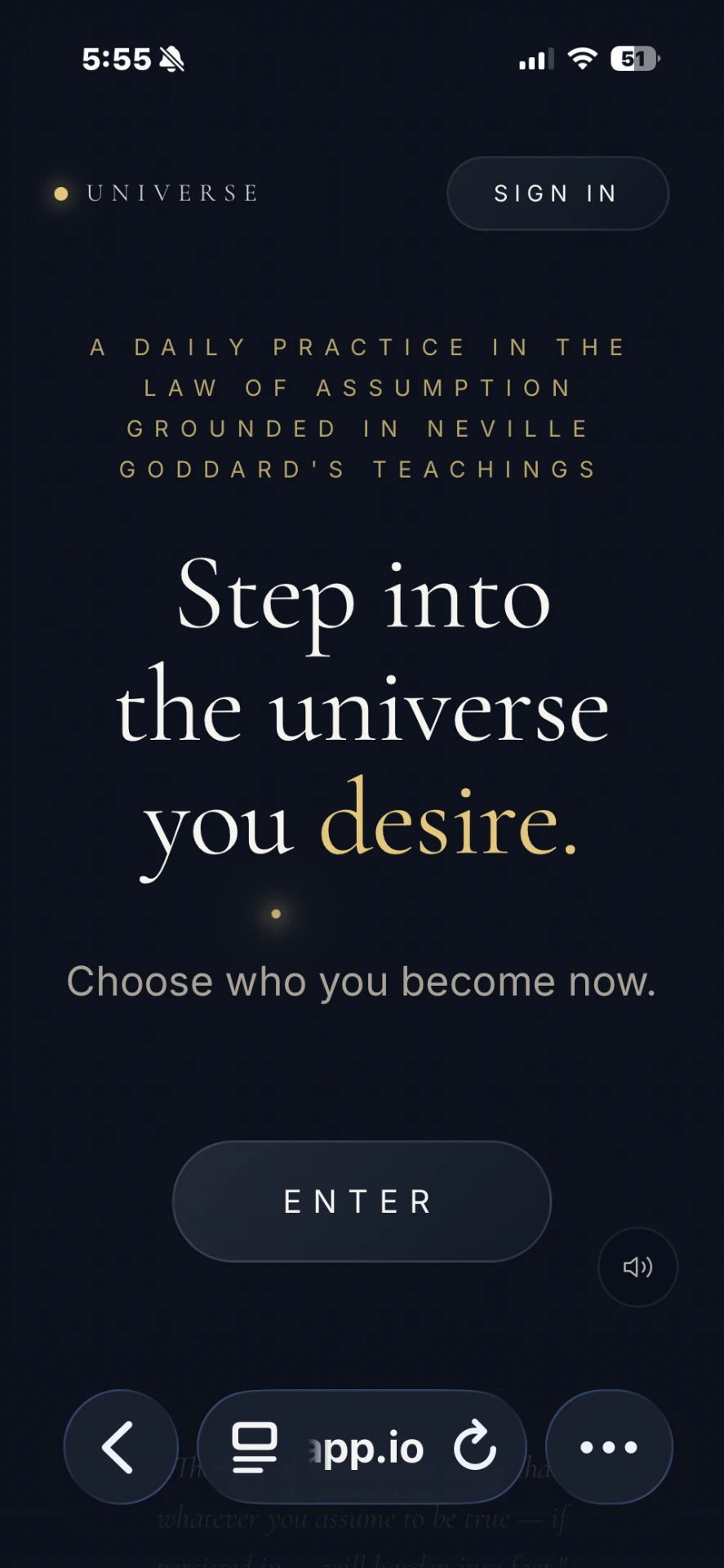 Universe app home screen