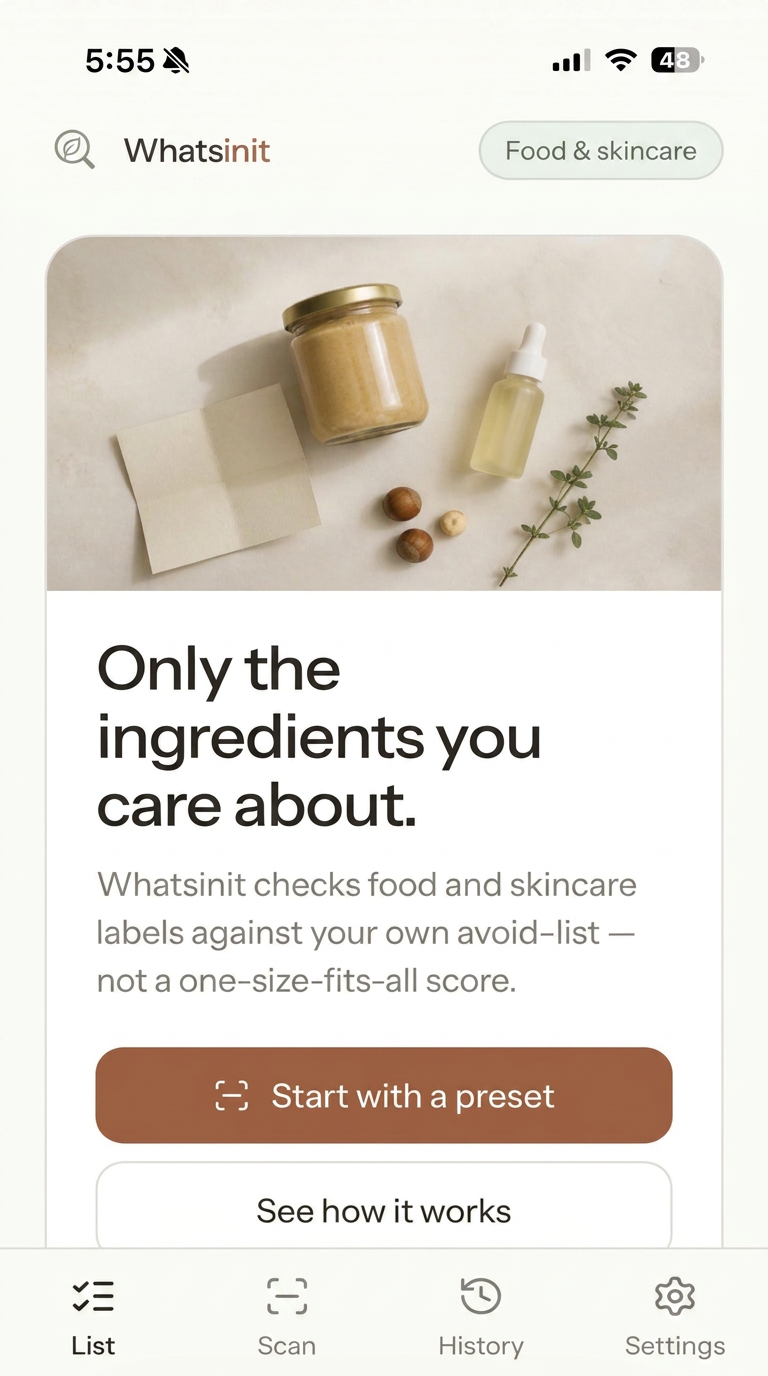 Whatsinit app home screen